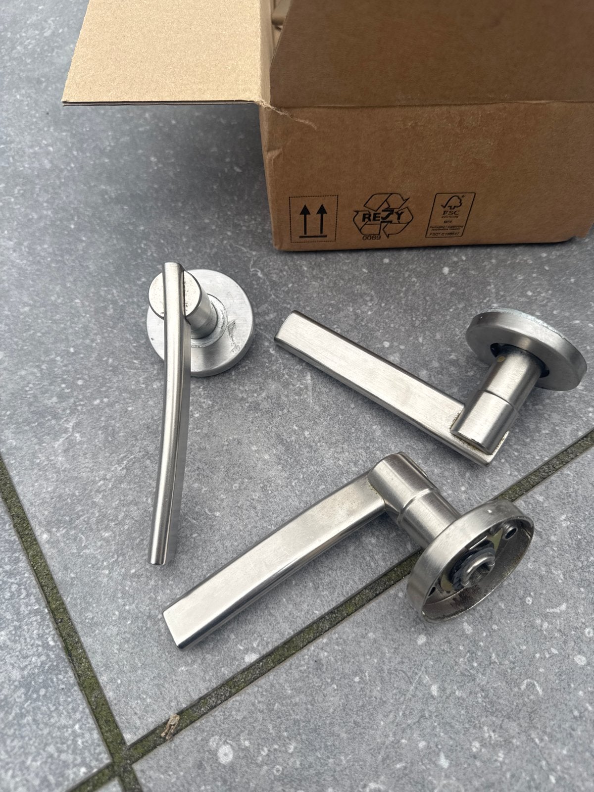 Set van 10 RVS Deurklinken - Zo goed als nieuw, Ophalen, Gebruikt, Rvs, Klink of Kruk