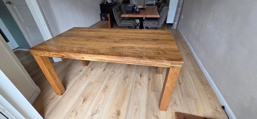 Massief teakhouten eettafel 160 x 85 cm – stevig en tijdloos, Ophalen, Gebruikt, Teakhout, 50 tot 100 cm
