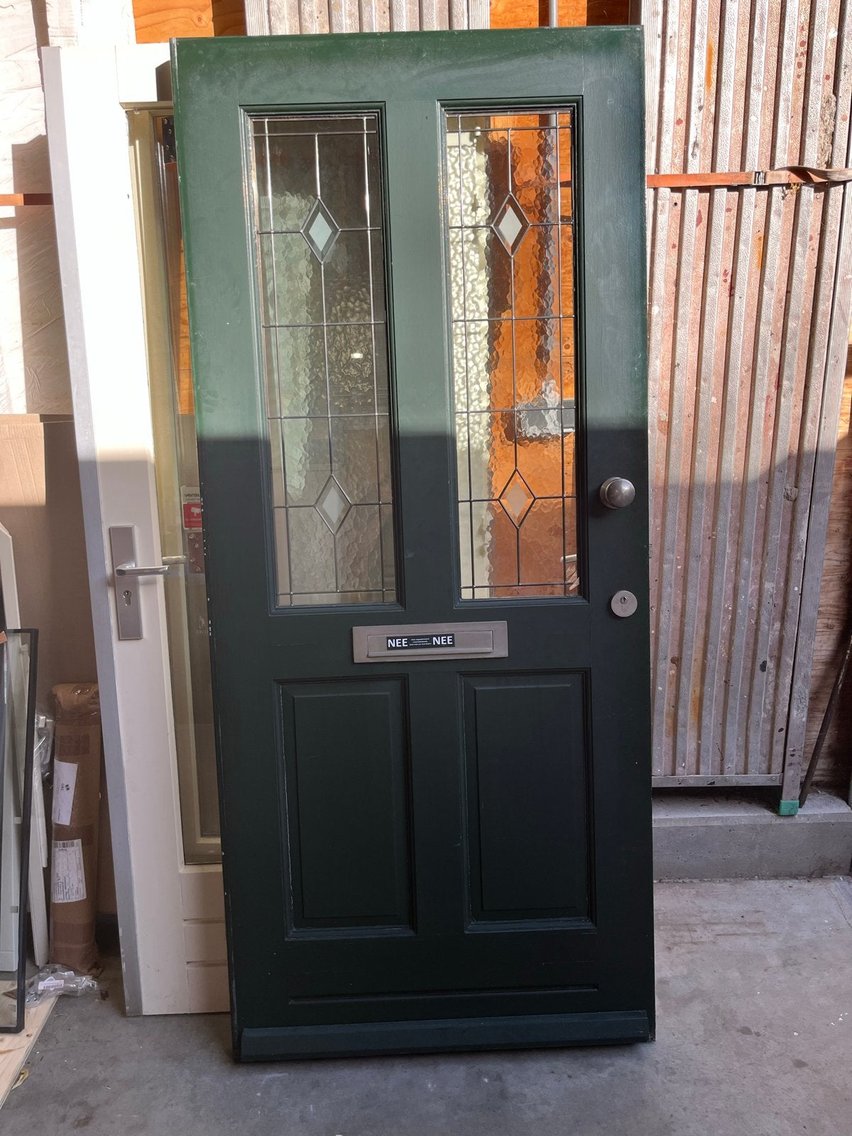 Voordeur met glas in lood en driepuntsluiting, Ophalen, Gebruikt, 80 tot 100 cm, 200 tot 215 cm