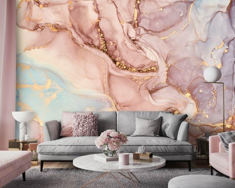Fotobehang / Behang - Goud en Pastel Gekleurd Marmer, Materiaallook, Art deco, Info@fotobehangkoning.nl, Fotobehang