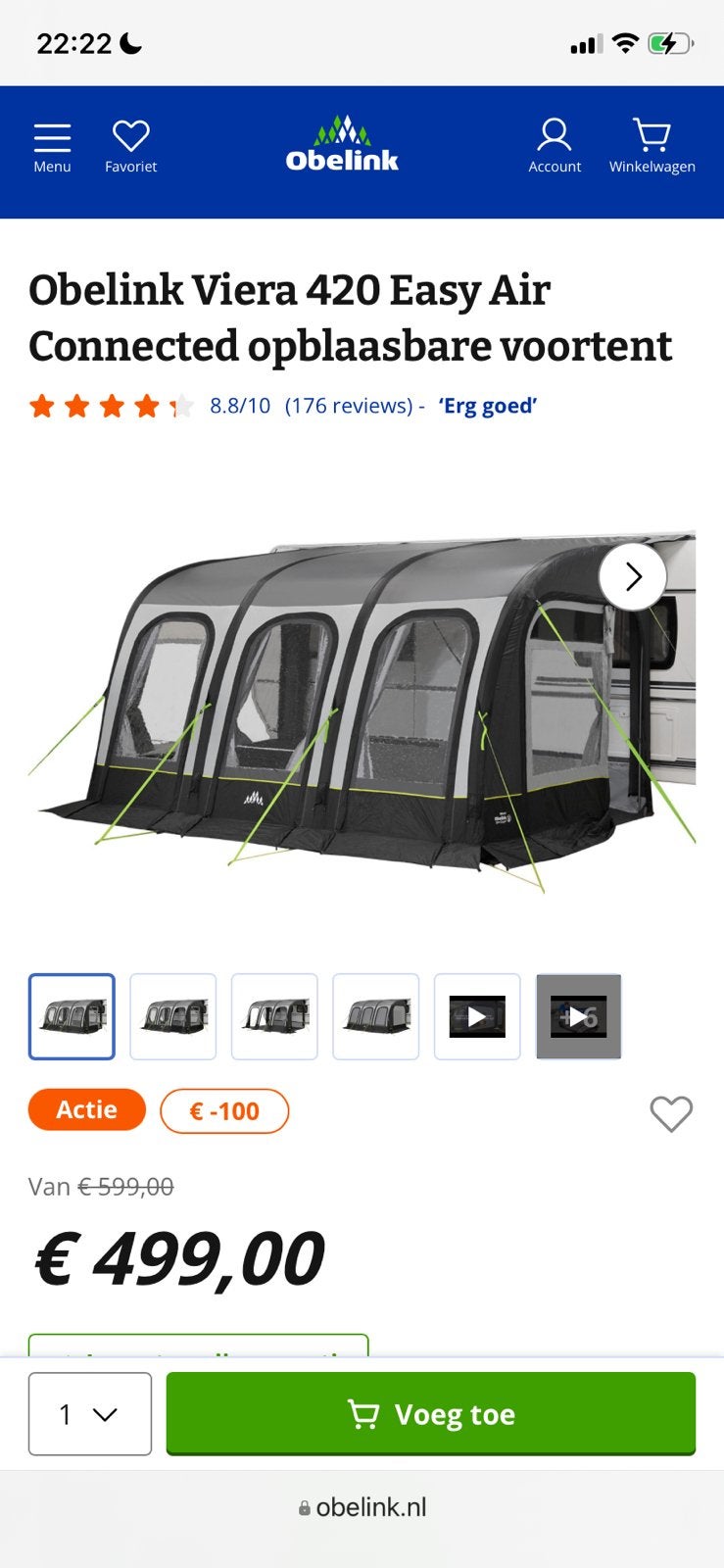 Obelink Viera 420 Easy Air Connected opblaasbare voortent, Ophalen, Gebruikt