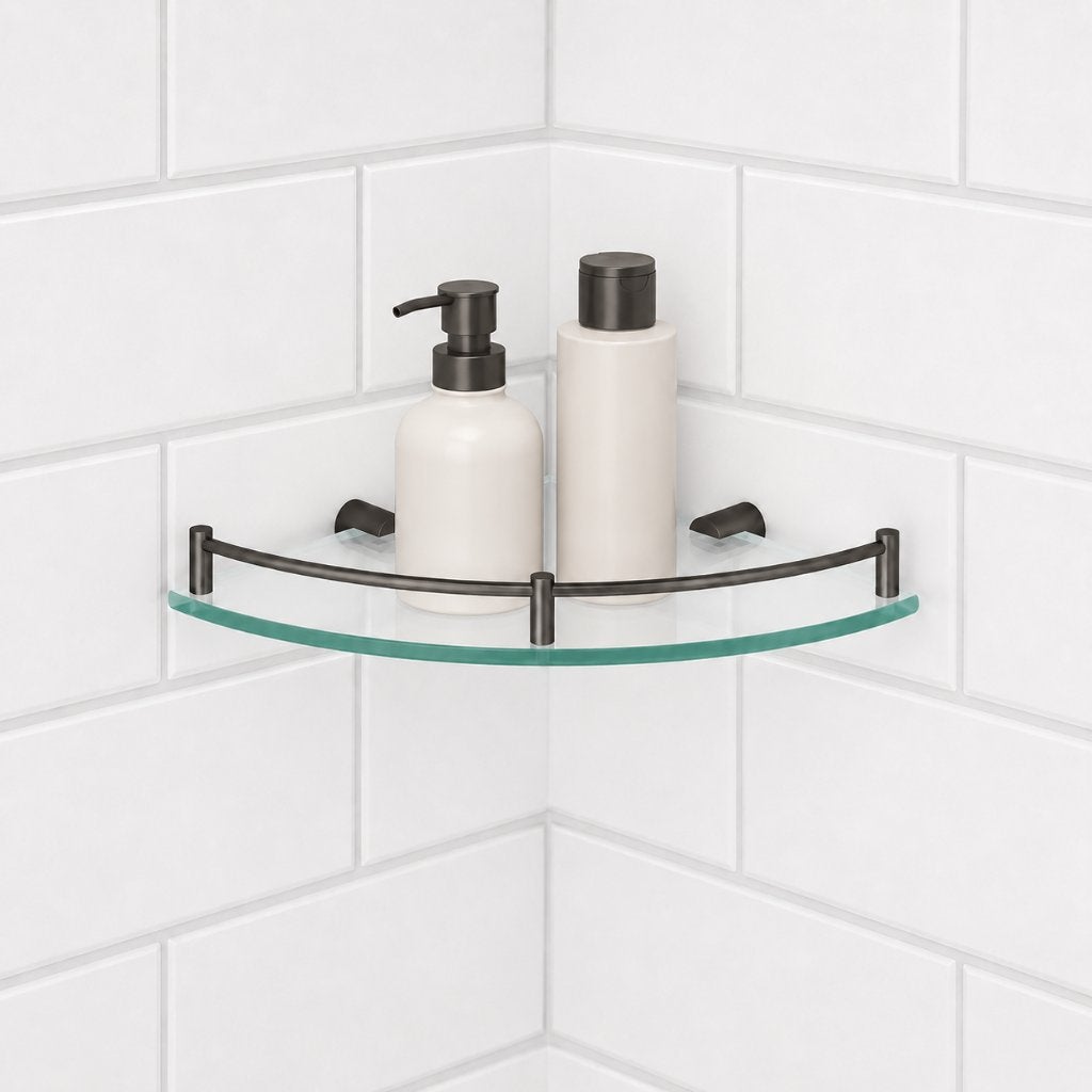 Hoekplanchet glas met donker chroom nieuw en goedkoop, Ophalen of Verzenden, Nieuw, Chroom, Douche