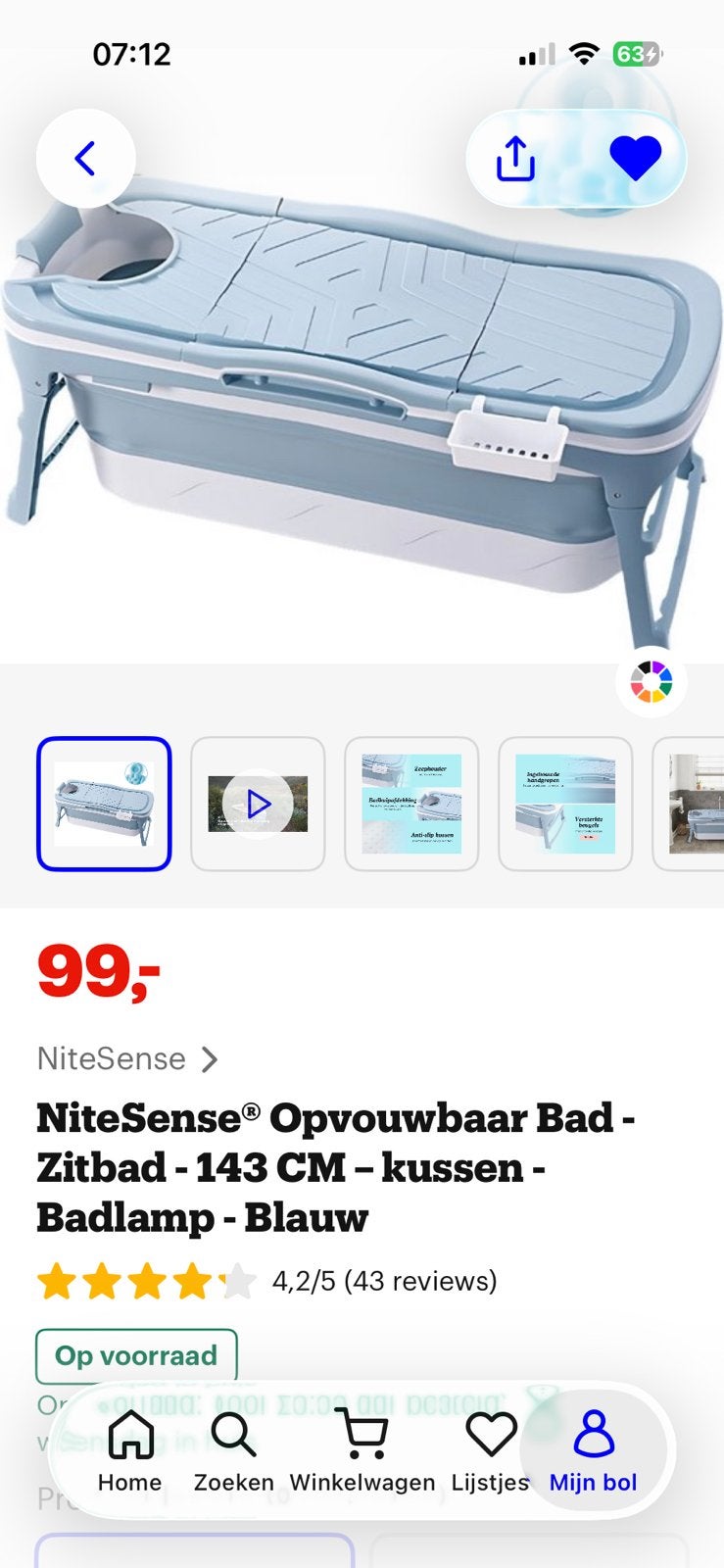 Draagbar bad , Portable bath 143 cm, Ophalen, Minder dan 50 cm, 75 cm of meer, Overige typen