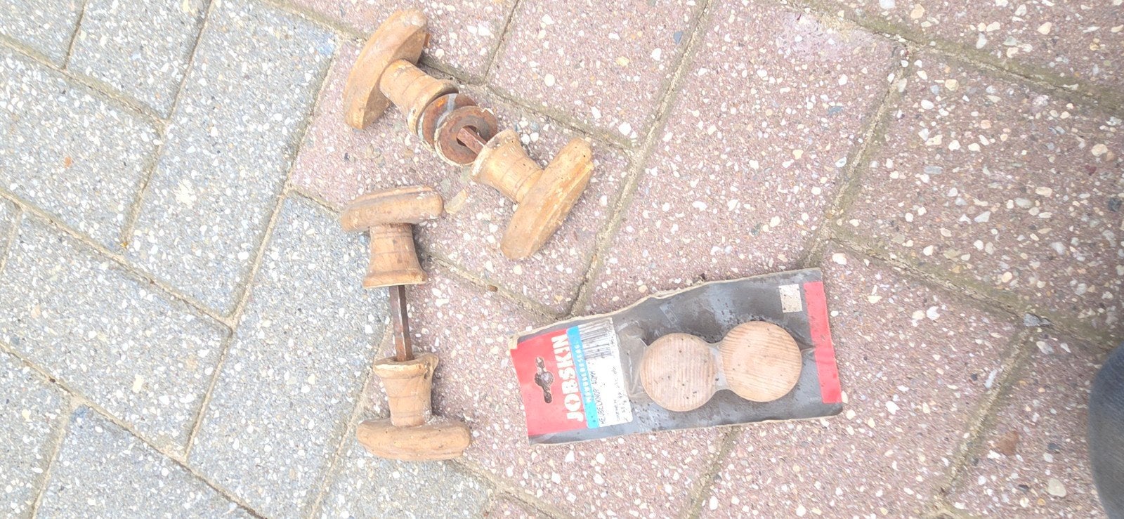 Brocante houten deurkrukken - set van 2, Antiek en Kunst, Ophalen of Verzenden
