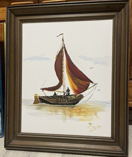 oude visserij op de zeil schilderijen Jac Caljouw Arnemuiden, Maritiem / water, Doek, Ophalen of Verzenden, Gesigneerd