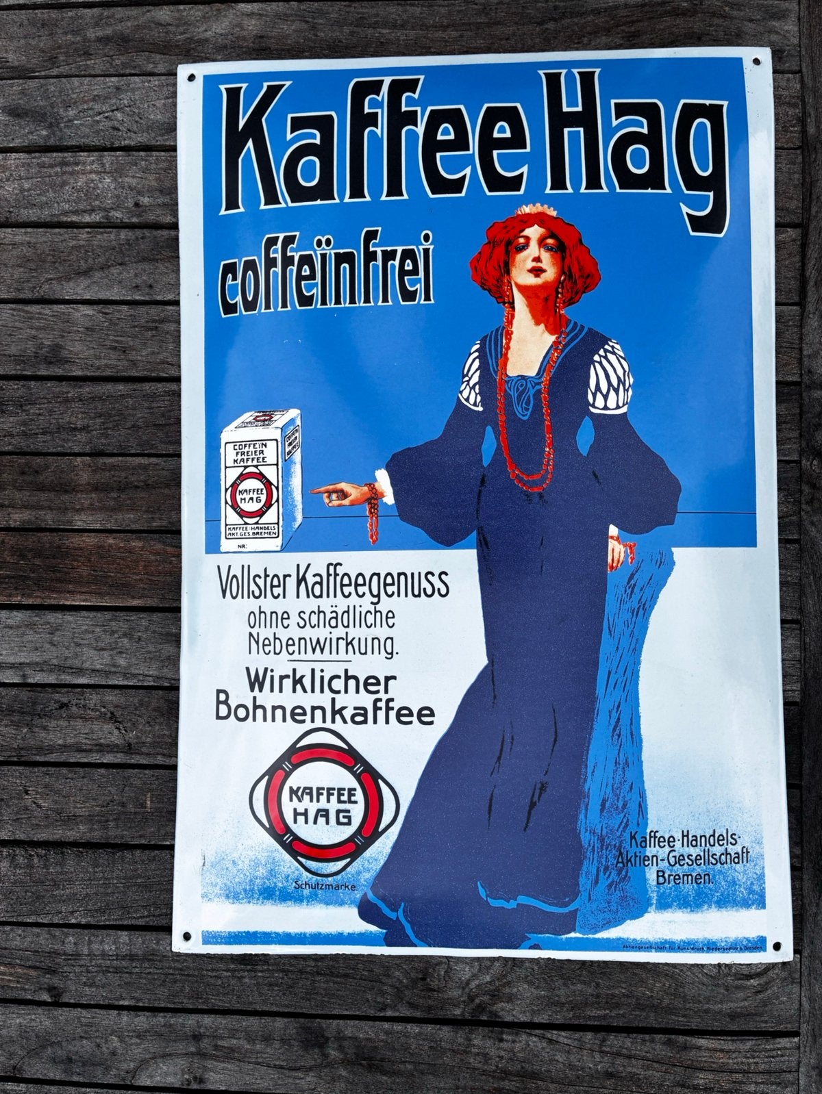 Kaffee Hag , zwaar emaille reclame bord, Verzamelen, Ophalen of Verzenden, Zo goed als nieuw, Reclamebord