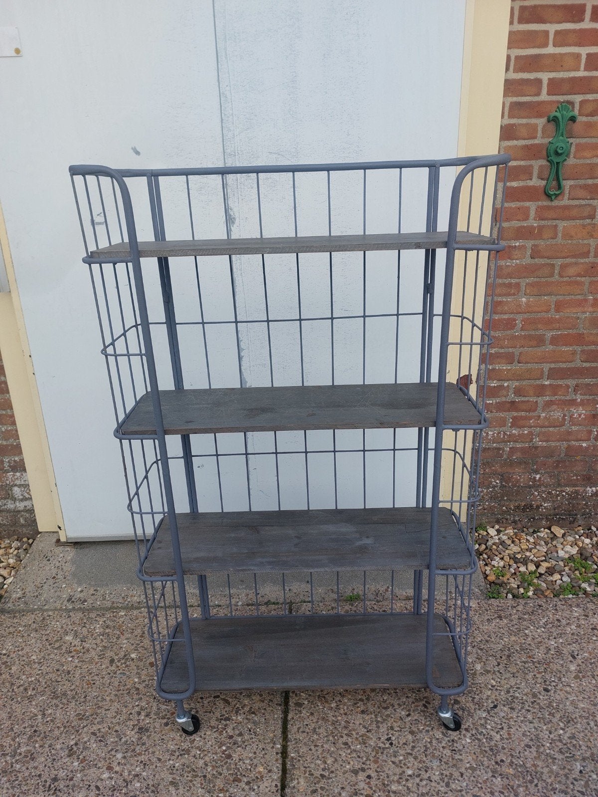 Industriële trolley met houten planken, Huis en Inrichting, Ophalen, Gebruikt