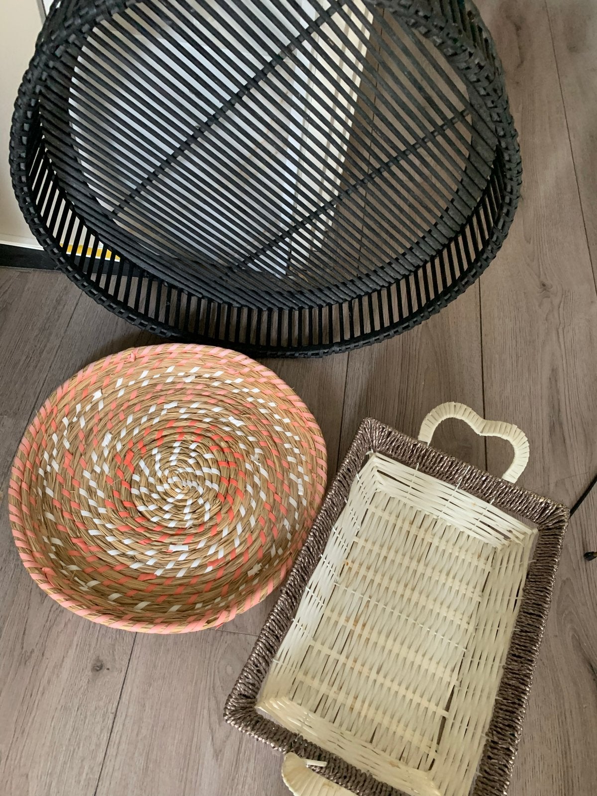 Set van 3 decoratieve manden, Gebruikt, Gevlochten, Mand, Rond
