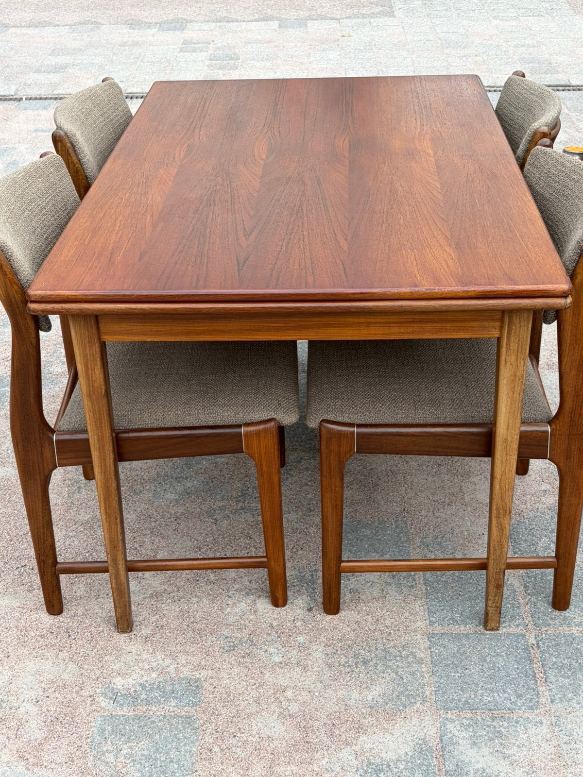 Vintage deens design set stoelen tafel teakhout  erik buch ?, Ophalen, 200 cm of meer, 50 tot 100 cm, Zo goed als nieuw