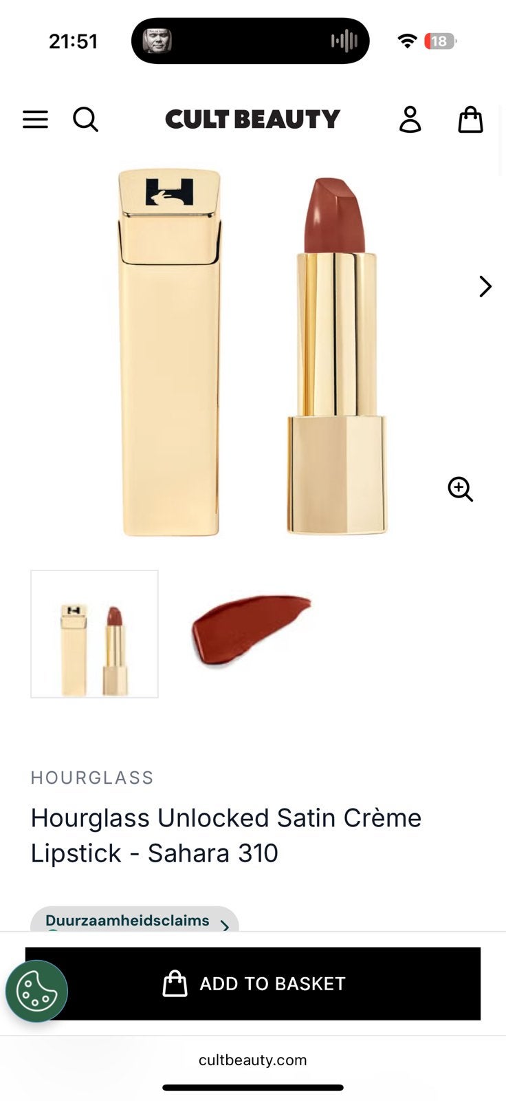 Hourglass Unlocked Satin Crème Lipstick in Sahara, Ophalen of Verzenden, Nieuw, Lippen