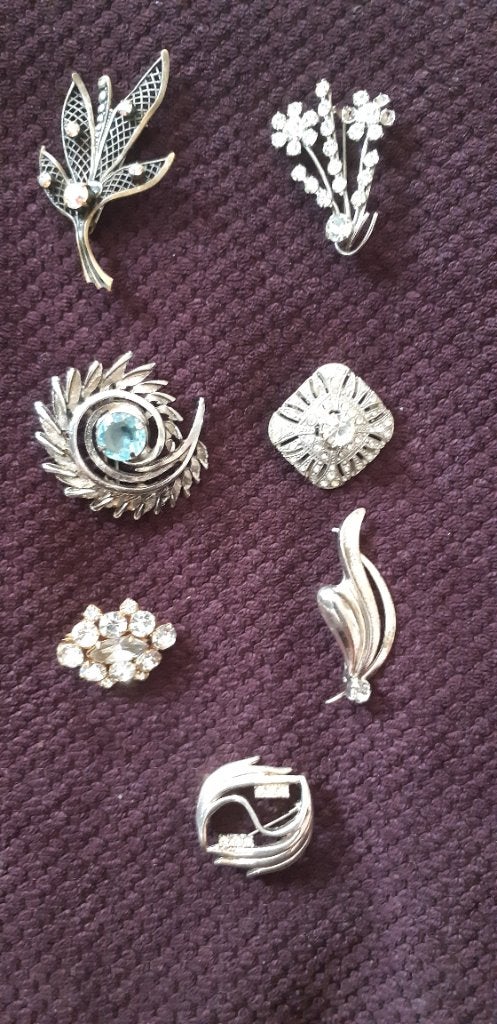 Vintage Broches Set - Zilverkleurig met Strass en Kristal, Sieraden, Tassen en Uiterlijk, Broches, Overige materialen, 4 tot 7 cm