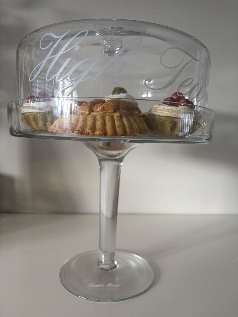 Rivièra Maison glazen taartschaal 'High Tea' met deksel, Ophalen, Glas of Glazen, Overige merken, Overige stijlen