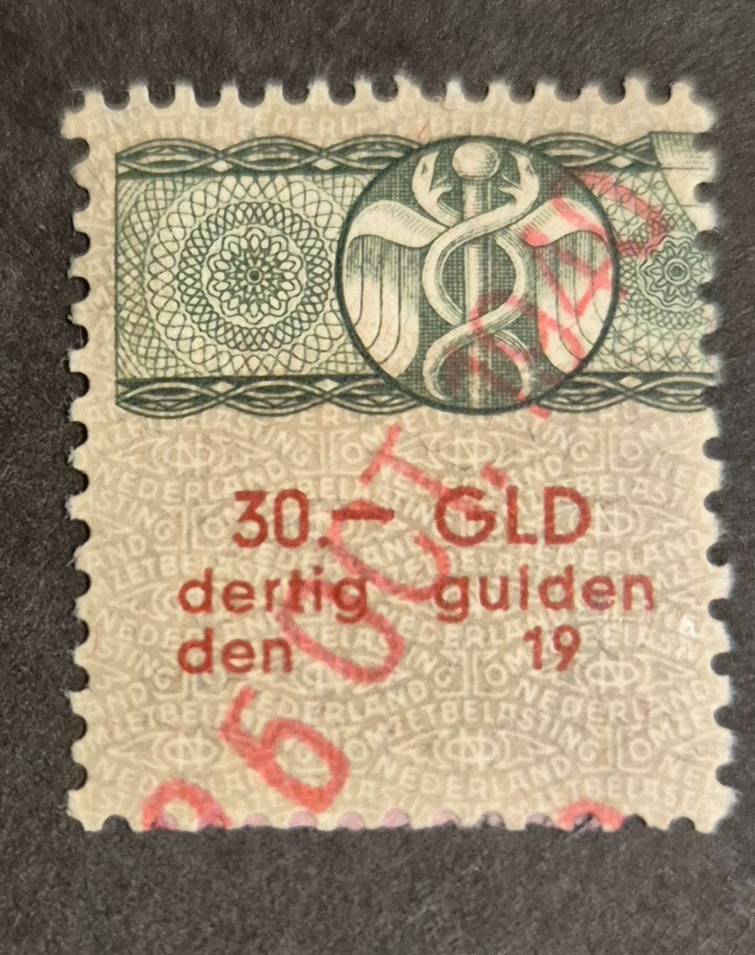 NEDERLAND F.30,- OMZETBELASTINGZEGEL GROEN, Ophalen of Verzenden
