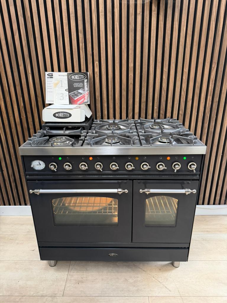 Prachtige Antraciet Boretti Fornuis 90 cm (Gratis bezorgen), 5258sh, 60 cm of meer, Ophalen of Verzenden, Zo goed als nieuw