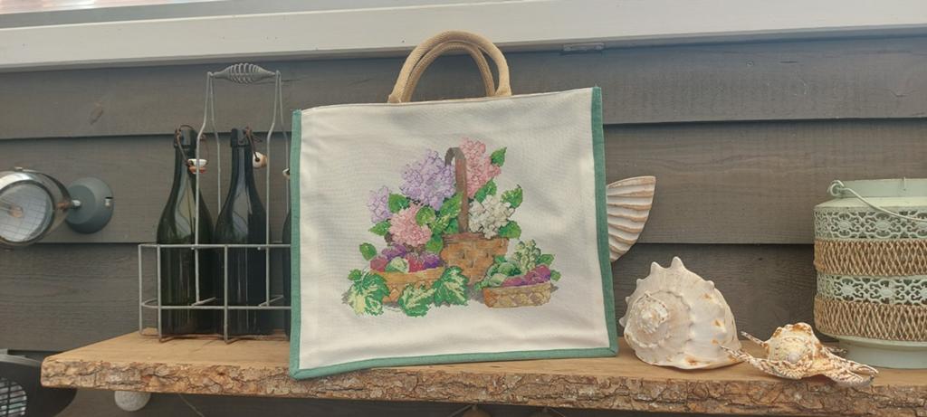 Shopper met borduurpaneel Hortensia's, Ophalen of Verzenden, Shopper