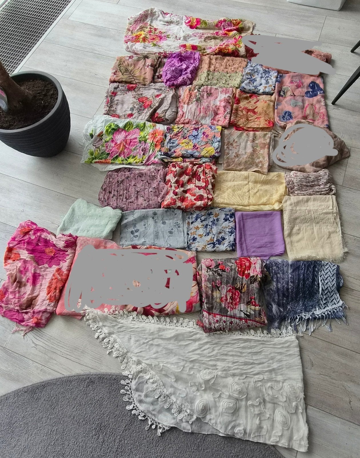 Sjaaltjes effen en bloemmotief, div maten, kan ook als deco, Ophalen of Verzenden, Zo goed als nieuw, Sjaal