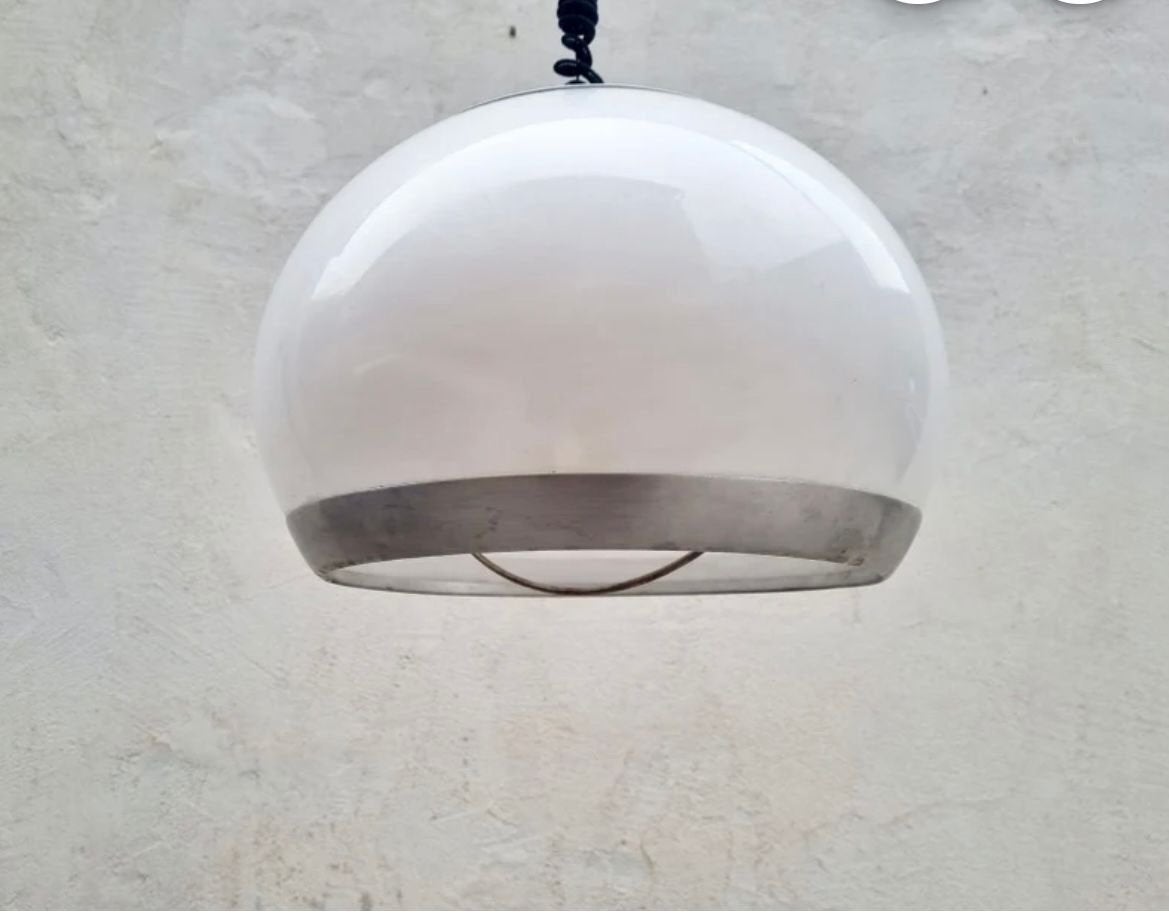 Vintage Italian Pendant Lamp Stilux Milano, Ophalen, Gebruikt, Glas, E27 (groot)
