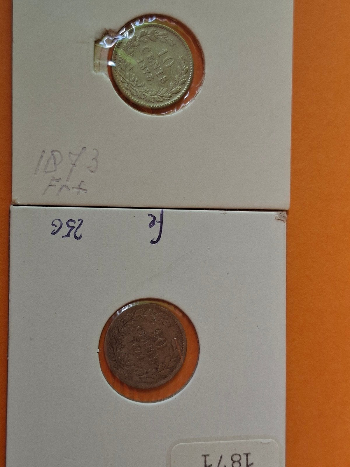 10 cent 1871 en 10 cent 1873 willem 3, Postzegels en Munten, Munten | Nederland, Koning Willem III, Setje, Zilver, Ophalen of Verzenden