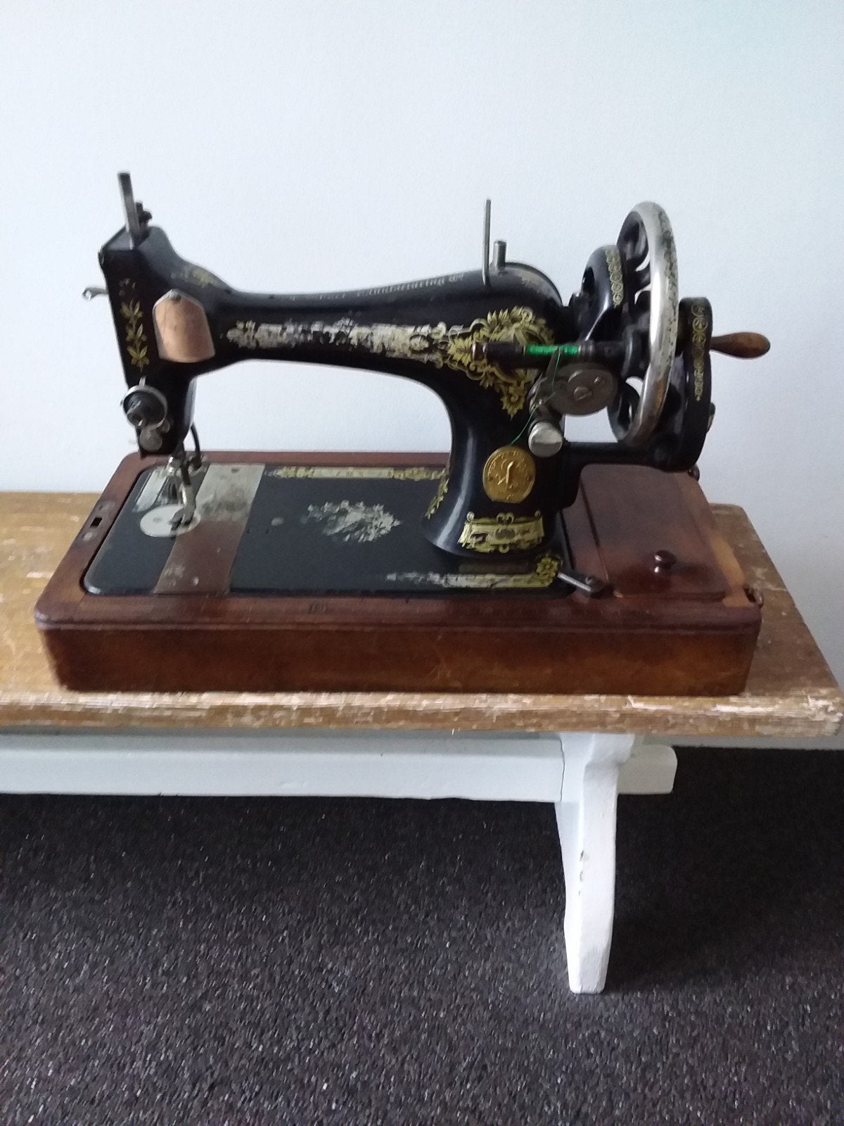 Antieke Singer Naaimachine met Houten Koffer, Ophalen