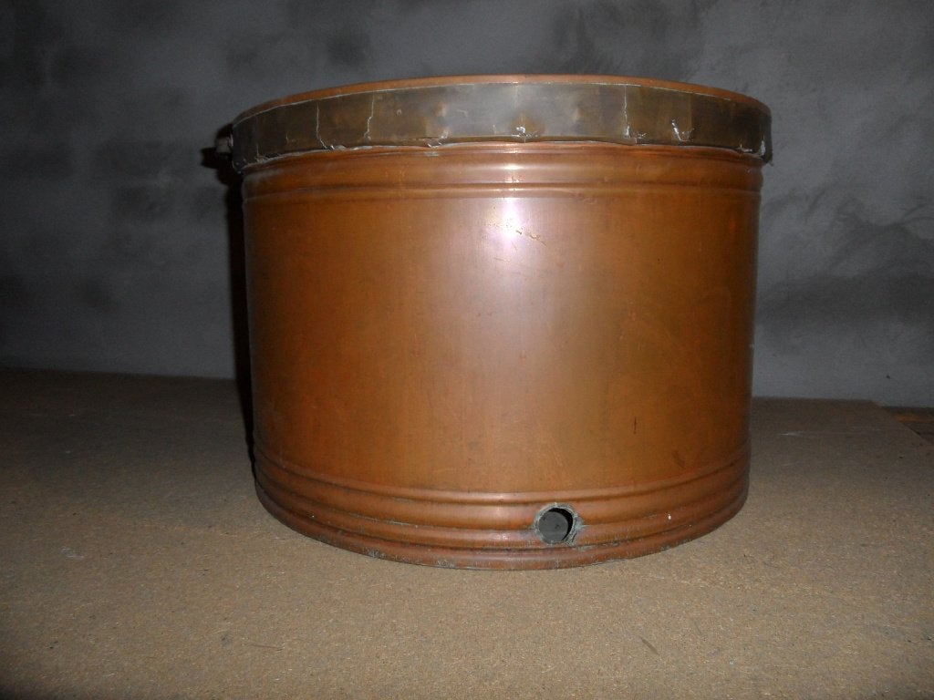 groot rood koperen ketel  met gele koperen rand + handvatten, Ophalen of Verzenden