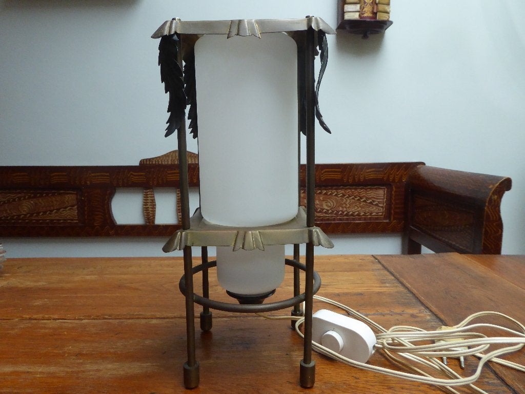 Art deco lamp, messing met opaline