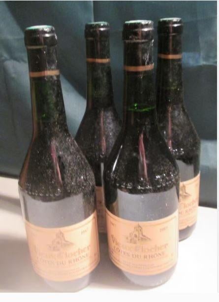 4x Cotes du Rhone Vieux Clocher - 1987, Verzamelen, Wijnen, Frankrijk, Ophalen of Verzenden, Zo goed als nieuw, Rode wijn