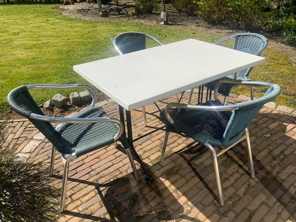 Tuinset met stoelen gietijzeren onderstel, Tuin en Terras, Tuinsets en Loungesets, Ophalen, Zo goed als nieuw, Overige materialen