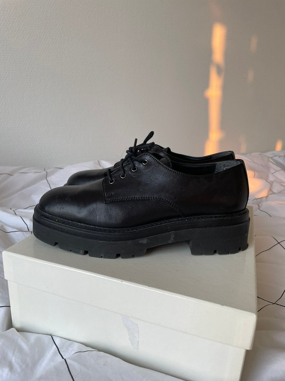 Leren loafers met plateau, Ophalen of Verzenden, Zo goed als nieuw, Zwart, Instappers