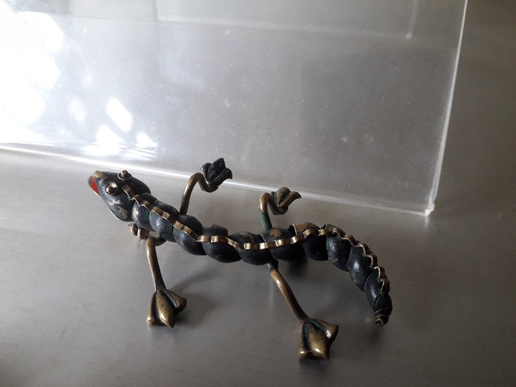 APARTE ANTIEKE KOPEREN SALAMANDER BROCHE met mooie PATINE, Ophalen of Verzenden, Koper, Broche