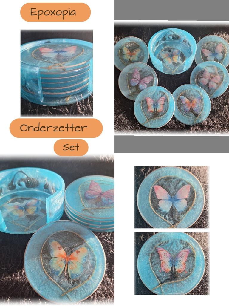 Onderzetter set met opbergbakje epoxy nieuw uniek vlinder, Ophalen of Verzenden, Nieuw