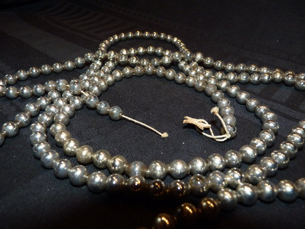 Oude antieke zilveren kralenketting 170cm glas best nog gaaf, Ophalen, Gebruikt