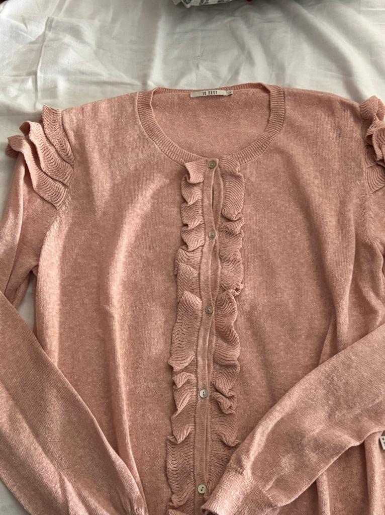 Roze vestje met ruches van 10 FEET mt L linnen, Ophalen of Verzenden, Zo goed als nieuw, Maat 42/44 (L), Roze
