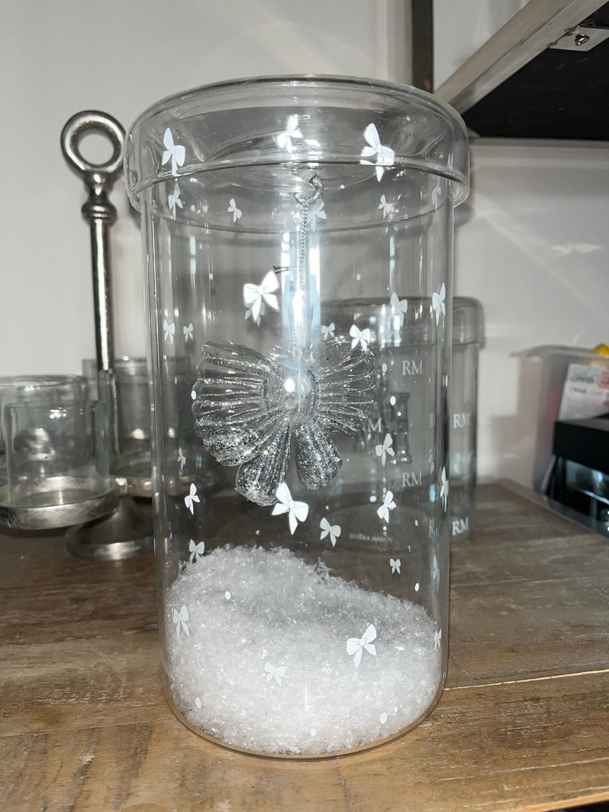 Riviera Maison Winter Decoratie met Strikjes, Ophalen, Wit, Glas, Landelijk