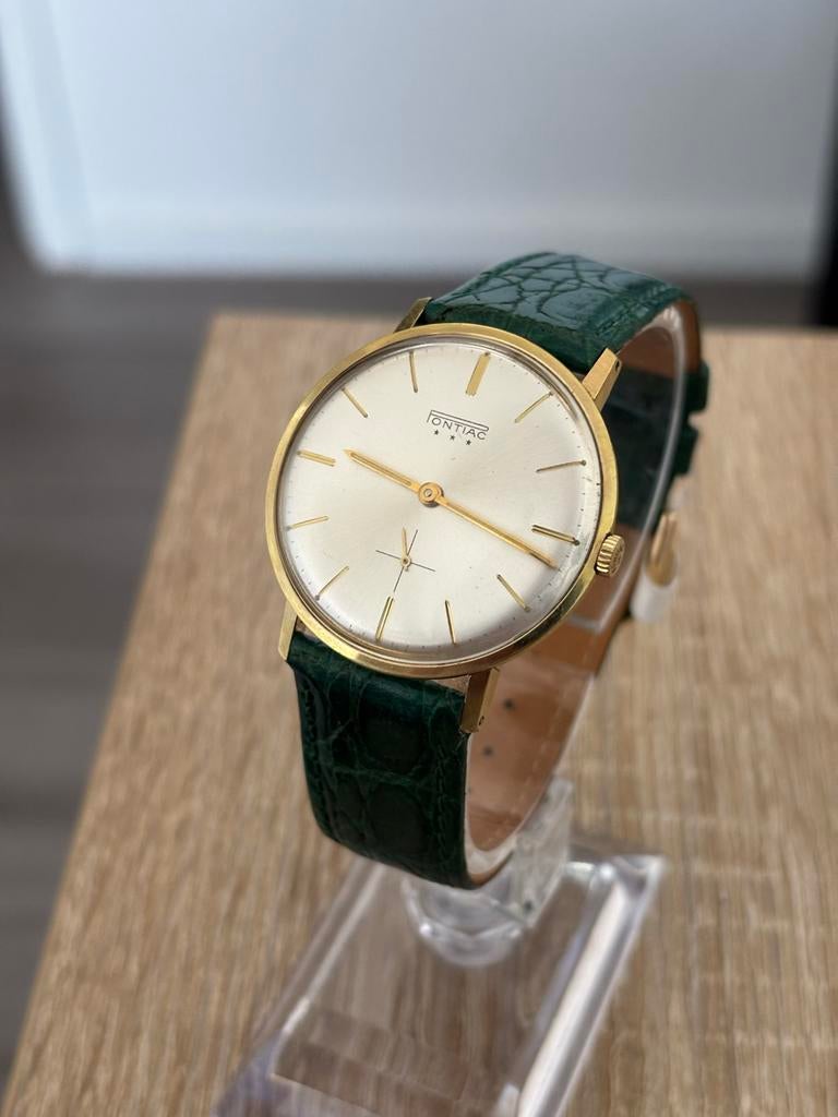 Vintage Pontiac Horloge, Overige merken, Leer, Polshorloge, Ophalen of Verzenden
