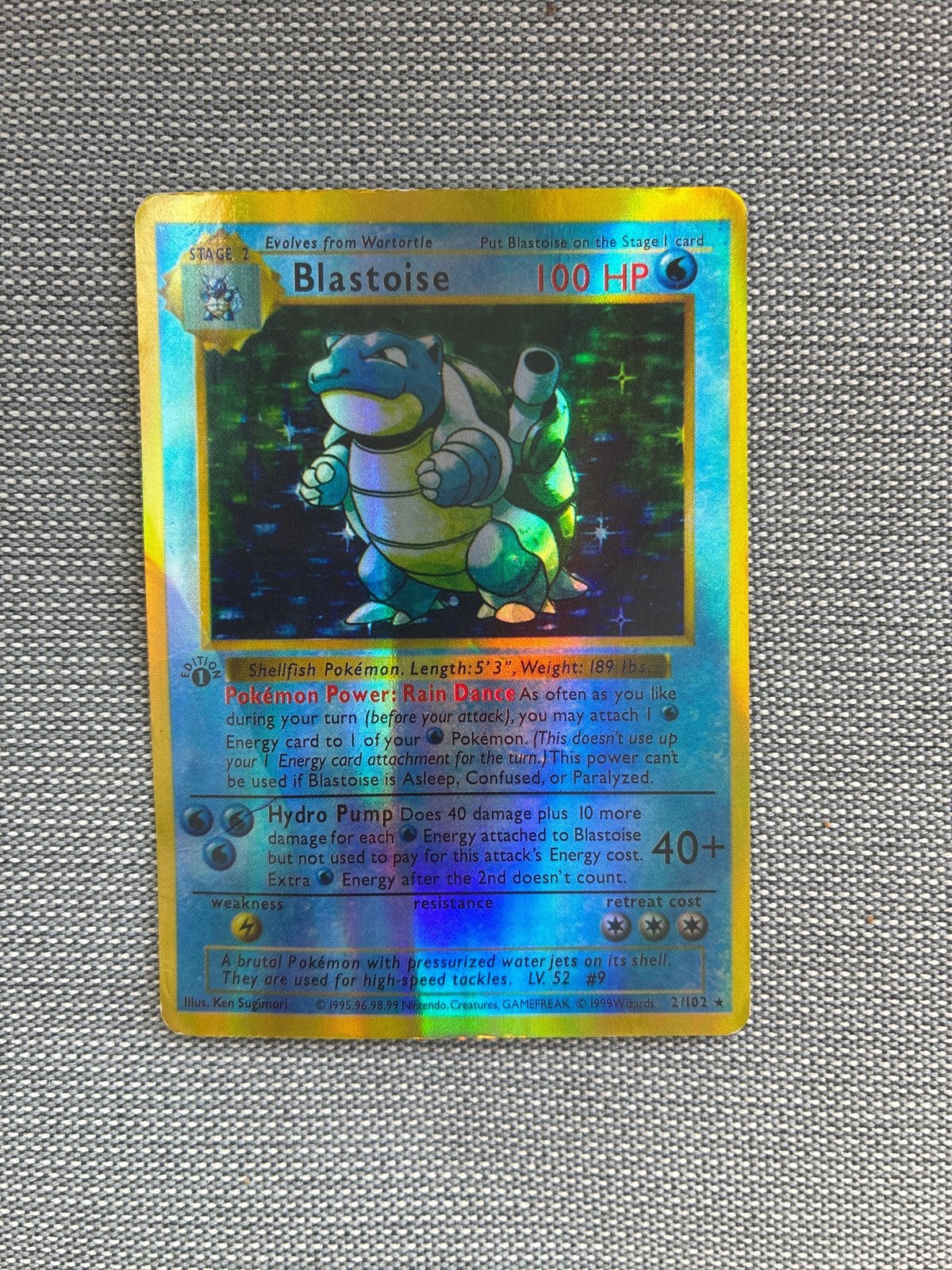 Blastoise Holo Foil Pokémon Kaart - Base Set 2/102, Hobby en Vrije tijd, Ophalen of Verzenden, Gebruikt, Losse kaart, Foil
