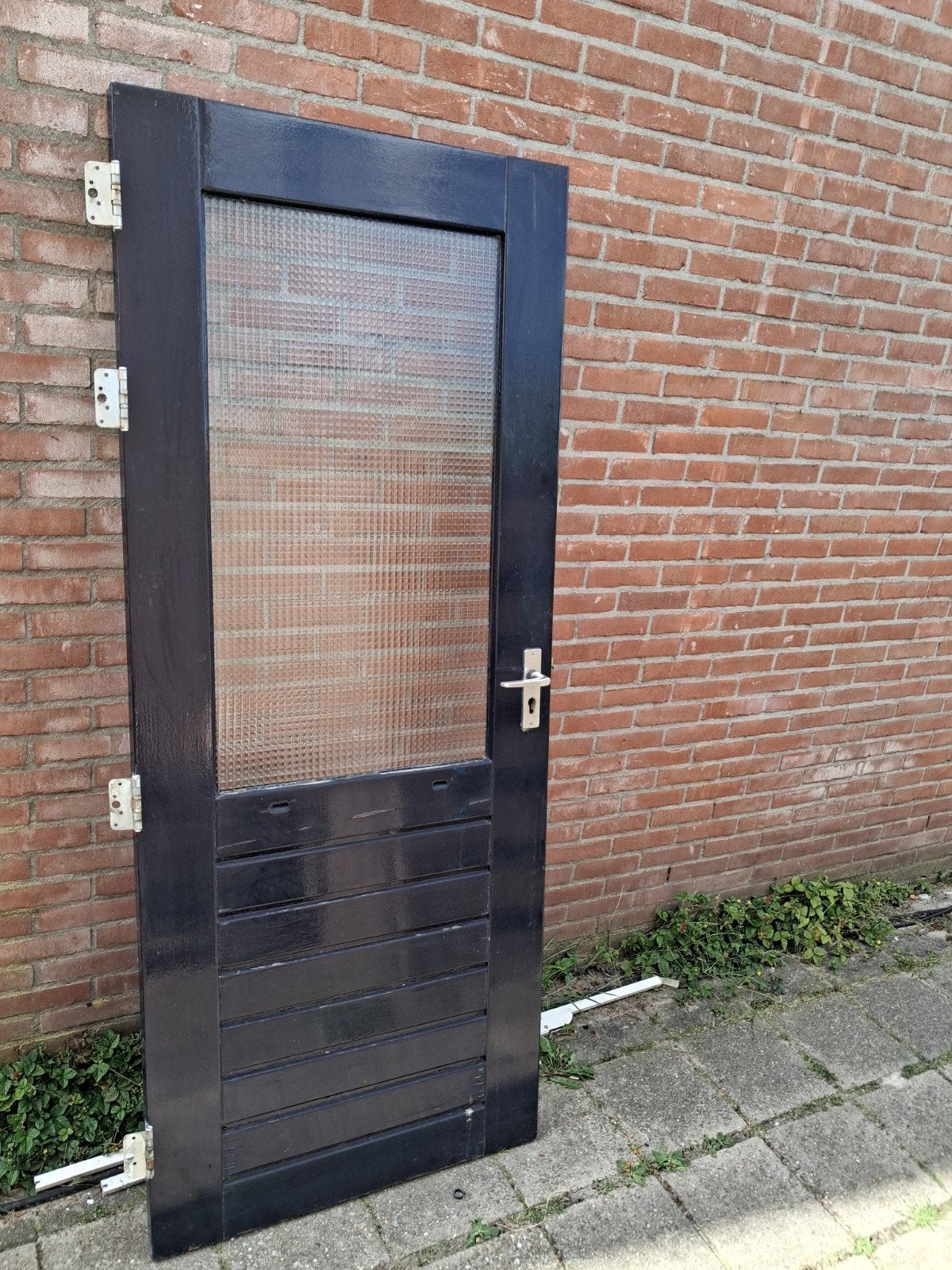 Zeer goede deur met inbraakwerend draadglas 83x201.5cm  bh88, Ophalen, 80 tot 100 cm, Buitendeur, 200 tot 215 cm