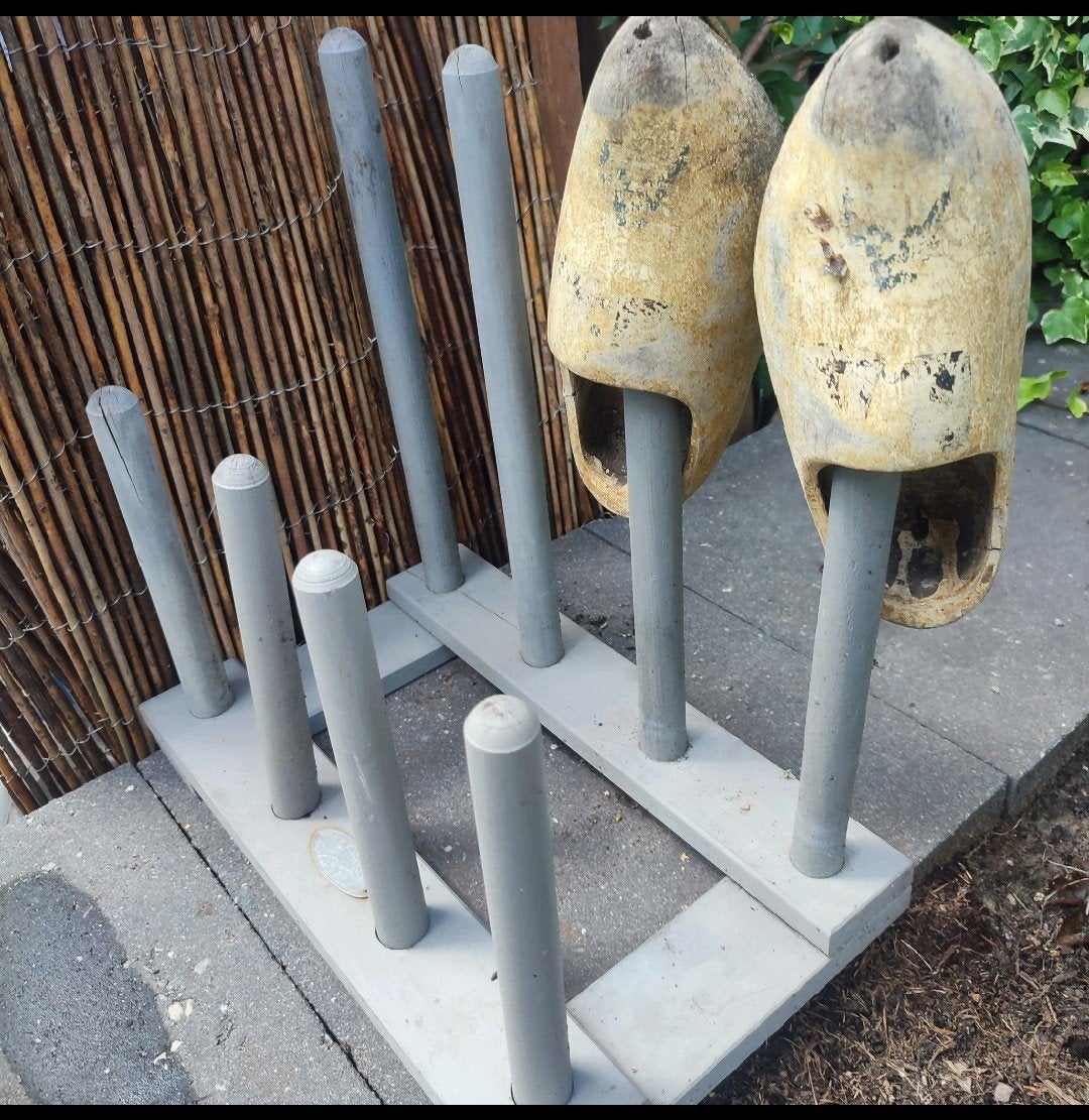 Vintage klompen en laarzenrek, hout, Ophalen of Verzenden