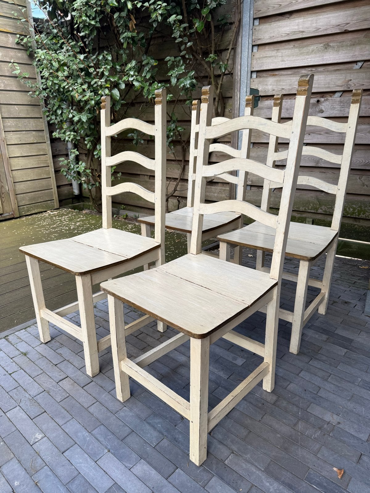 Set van 4 landelijke houten stoelen, crème wit, Ophalen
