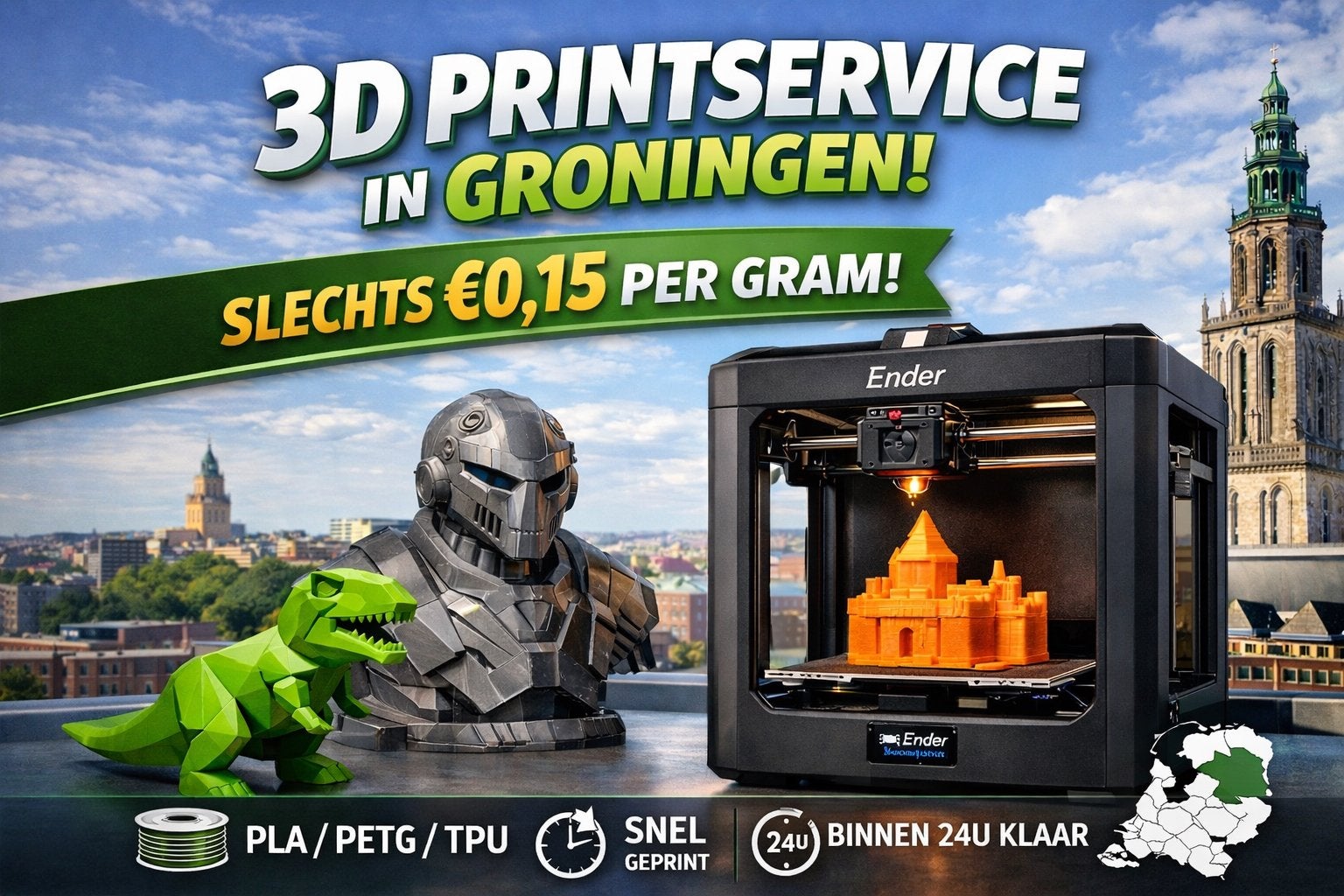 3D printservice Groningen - 15 cent per gram, Ophalen of Verzenden, Nieuw