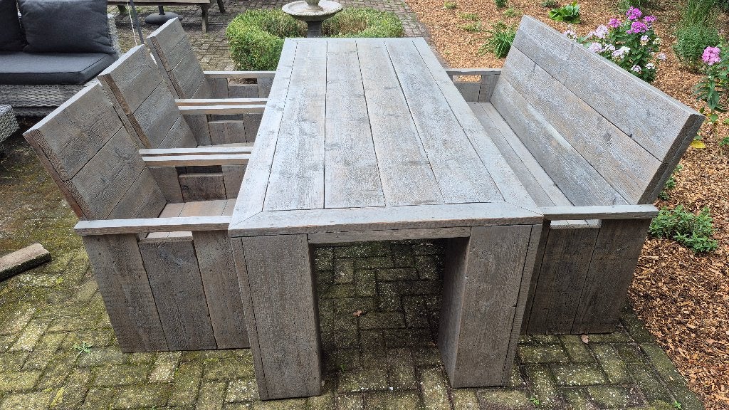 Steigerhouten tuinset XL tafel 238x98cm! NU 100 EURO!, Ophalen, Bank, Steigerhout, Zo goed als nieuw