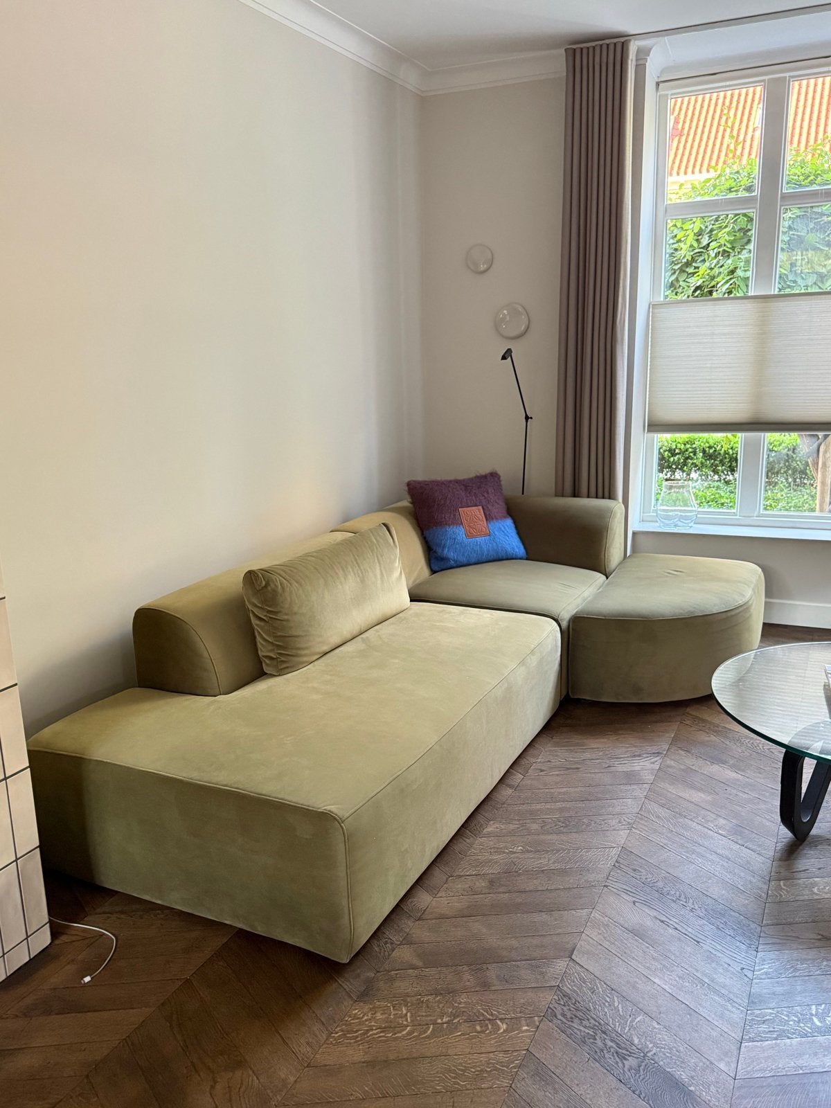 Modulaire bank X6 van 4x6 Sofa - olijfgroen velours - 270cm, Huis en Inrichting, Ophalen, 250 tot 300 cm, 100 tot 125 cm, Hoekbank