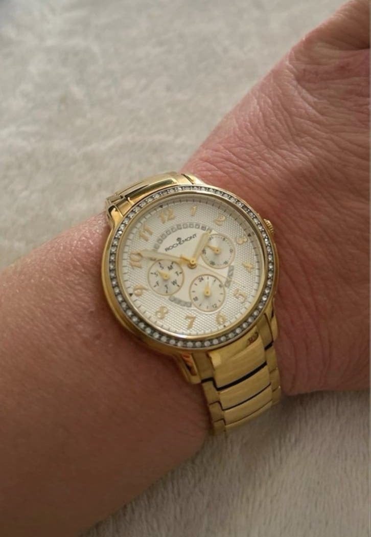 Vintage Rochemont RM89DDD001 Gouden Horloge met Steentjes, Sieraden, Tassen en Uiterlijk, Overige merken, Gebruikt, Polshorloge