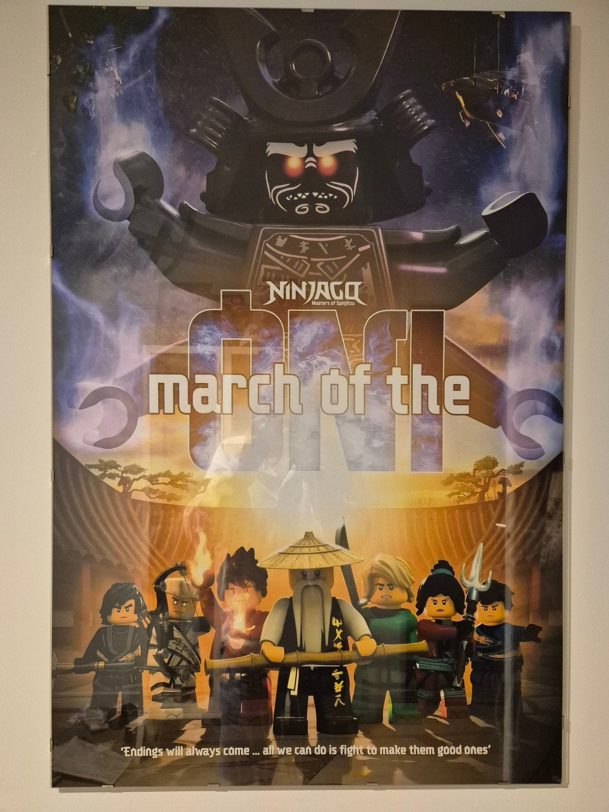 Ninjago March of the Oni poster, op fotopapier achter glas, Ophalen of Verzenden, A1 t/m A3, Film en Tv, Rechthoekig Staand