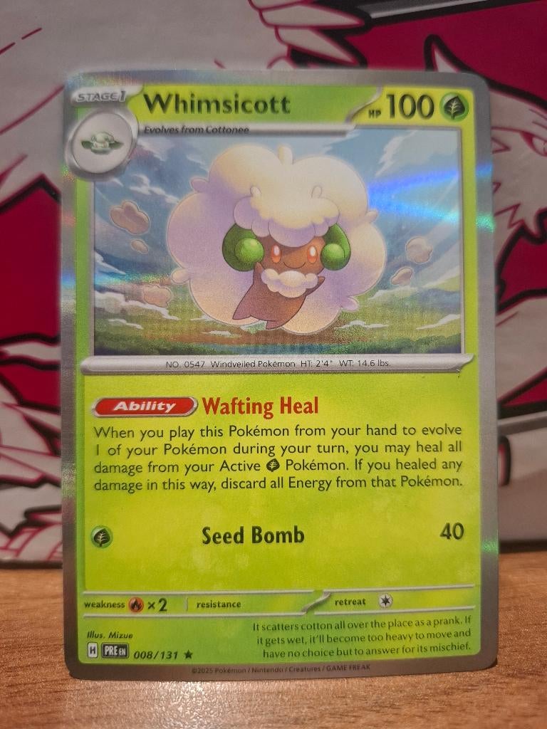 Pokemon Whimsicott PRE 008/131 holo, Ophalen of Verzenden, Nieuw, Losse kaart