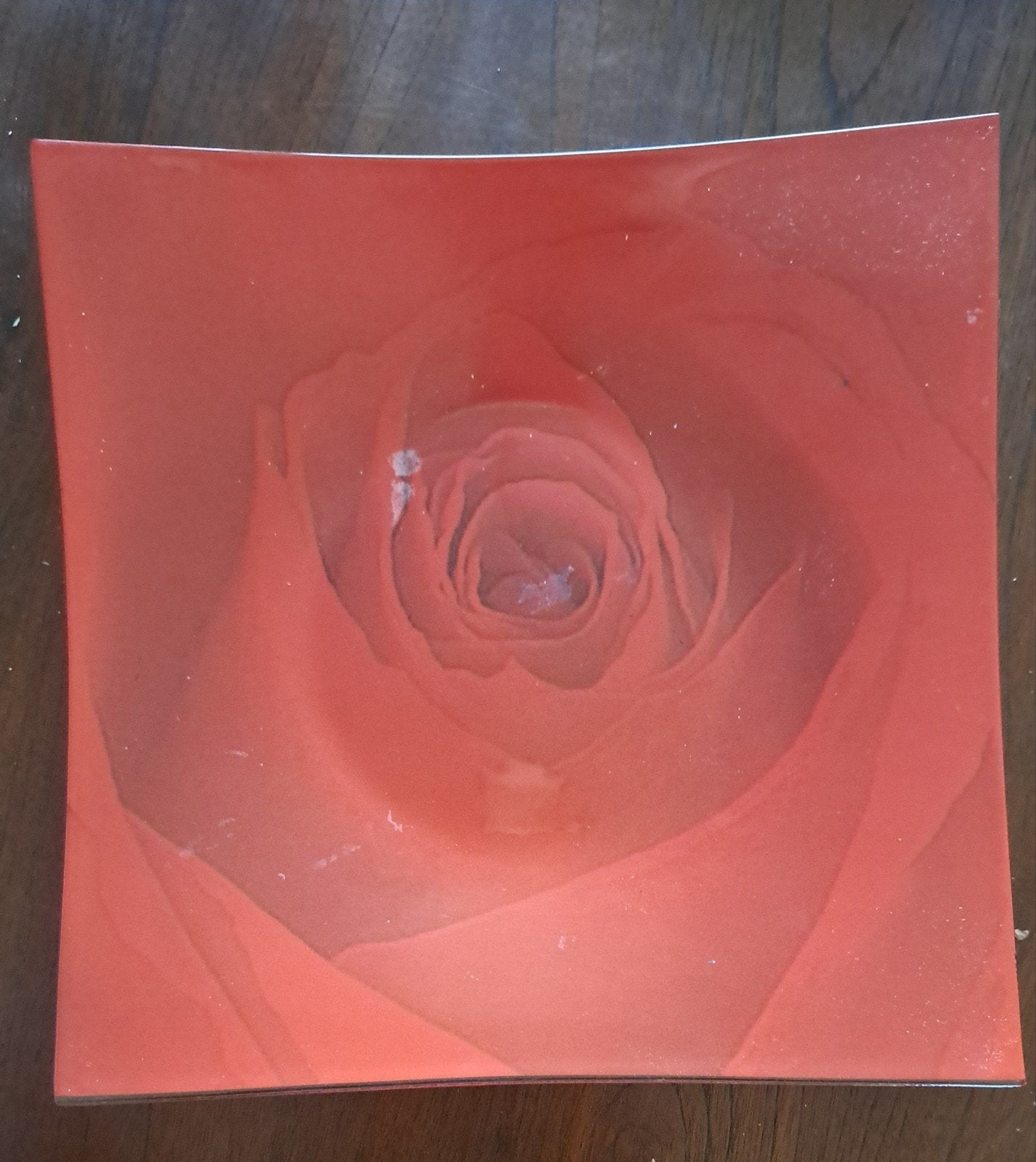 Vierkante glazen schaal 30x30 cm met roos design, Schaal, Vierkant, Ophalen of Verzenden, Glas