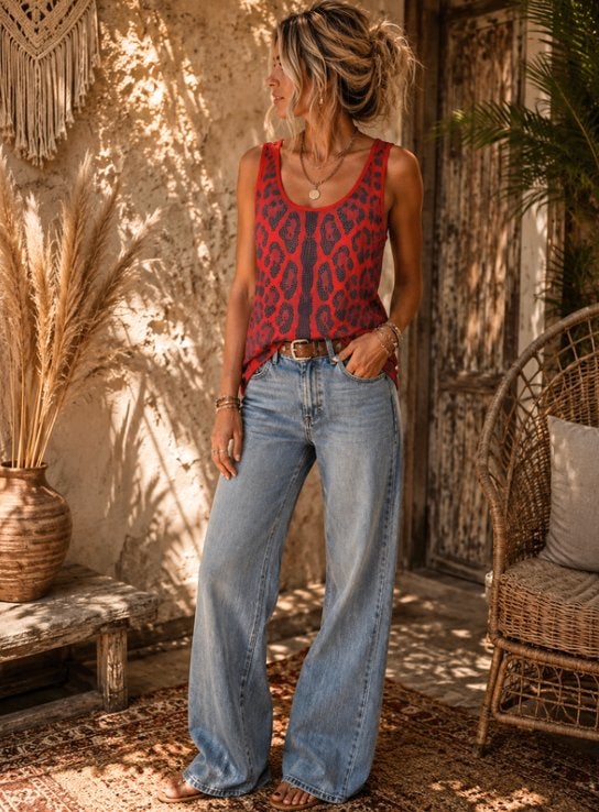 @MISSY XL 42 Top Leeuw Dierenprint Rood/Zwart Glitter Stud, Kleding | Dames, Maat 42/44 (L), Nieuw, Ophalen of Verzenden, Zonder mouw