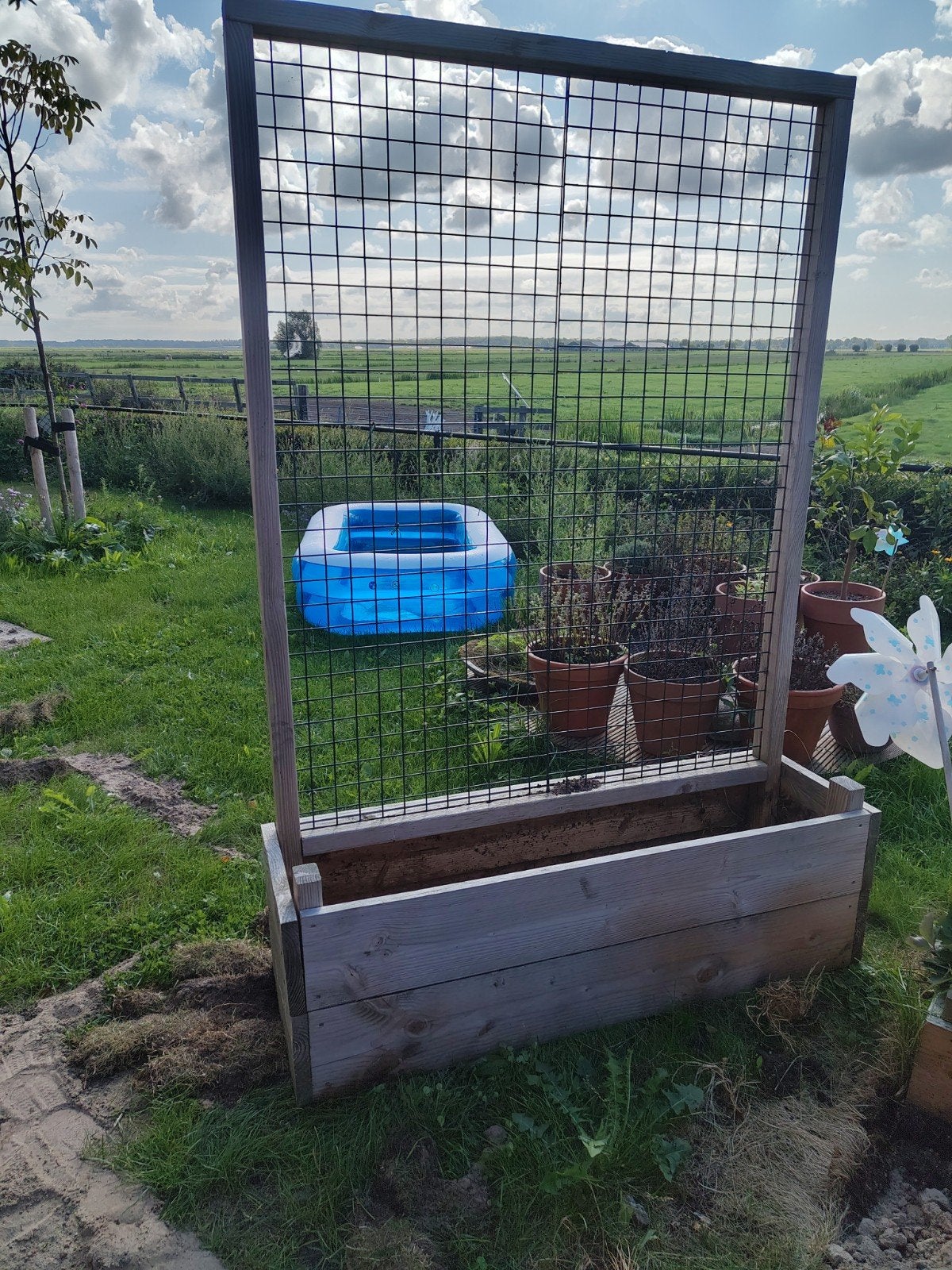 Houten plantenbak met klimrek - 134Breed 40hoog 40diep, Ophalen
