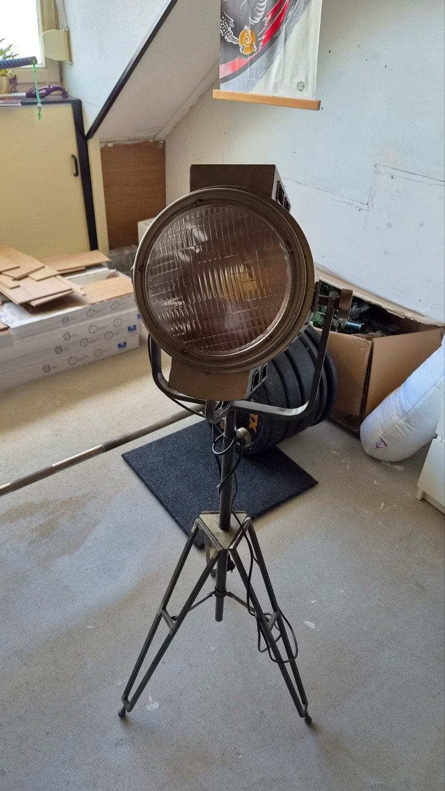 Gratis Industriële stalamp - Stoere vloerlamp met statief, Ophalen, Gebruikt, 100 tot 150 cm, E27 (groot)