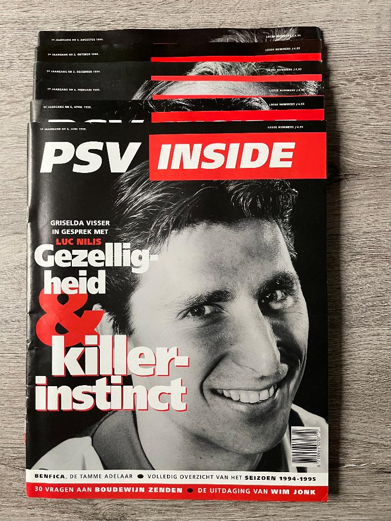 Jaargang 1 PSV Inside Aug 1994 - Juli 1995 6 stuks, Verzamelen, Ophalen of Verzenden, Zo goed als nieuw, PSV, Boek of Tijdschrift