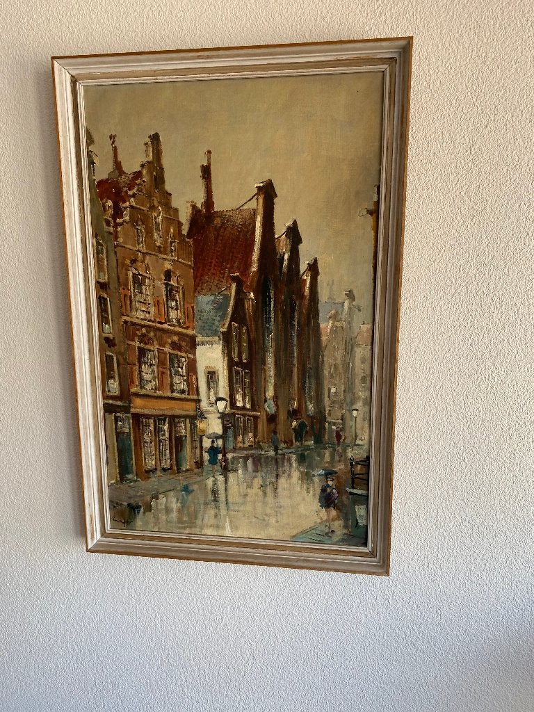 SCHILDERIJ AMSTERDAM van REIN SNAPPER, Antiek en Kunst, Ophalen, 57 cm, Ingelijst, 1950 - 1999